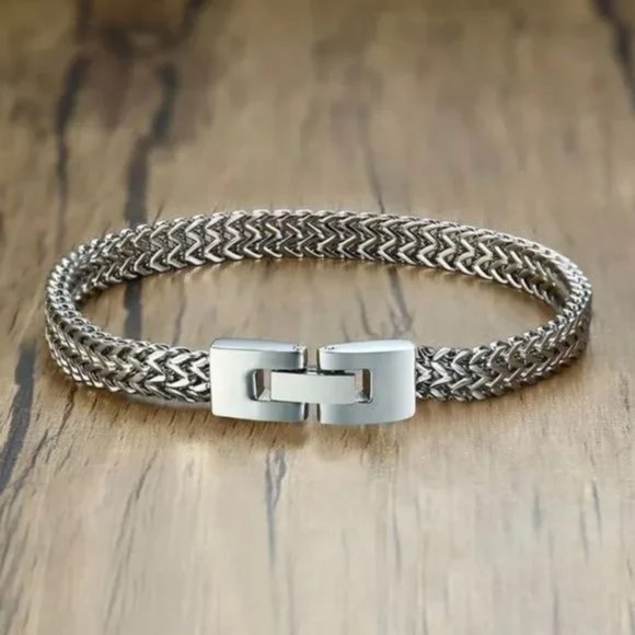 NEW Men’s Double Rope Chain Bracelet Stainless Sterling 9” Punk Silver Bracelet - Picture 1 of 8